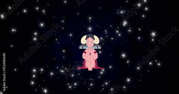 Fototapeta Image of maiden sitting over glowing stars in sky and representing virgo zodiac sign
