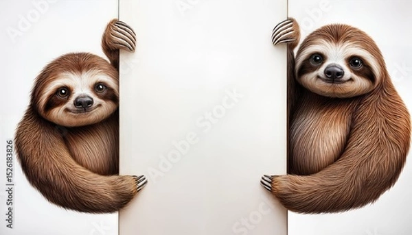 Fototapeta Adorable Sloth Collection in Vibrant Hues, showcasing the Whimsical and Relaxing Atmosphere of a Tropical Rainforest, Perfect for Digital Art, Home Decor, or Design Inspiration.