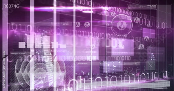 Fototapeta Image of light over digital screen with diverse data