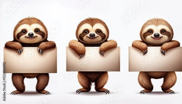 Fototapeta Whimsical Generative AI Creation Adorable Sloth Trio Amidst Lush Green Canopy, Radiating Warmth and Tranquility in a Vibrant Forest Environment.