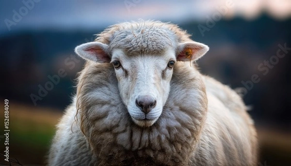 Fototapeta Gentle Sheep Portrait A Fluffy White Companion Gazing Serenely with Soft Eyes, Capturing the Peaceful Rustic Charm of Natures Pastoral Beauty