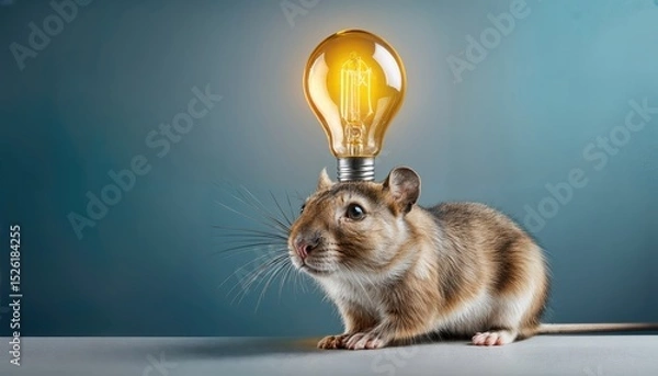 Obraz Gerbil Contemplating Genius Thought with a Floating Light Bulb in a Minimalist Studio Setting A Modern Scene of Innovation and Intellect Radiating Intrigue.