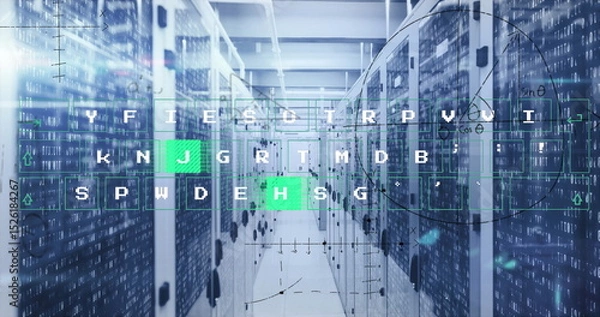 Obraz Image of letters and data processing over computer servers