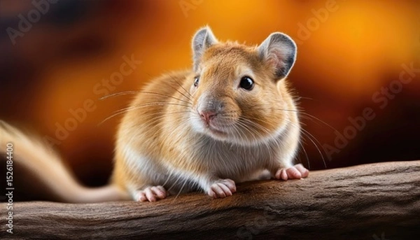 Fototapeta Adorable Gerbil Pet A Fluffy Ball of Fur, Perched on a Colorful Hay Stack, Expressing Playful Curiosity with its Energetic Whiskers.
