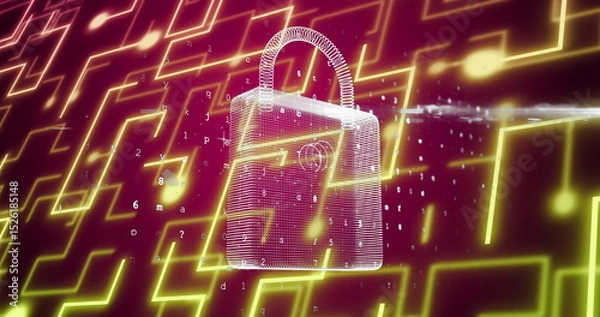 Fototapeta Image of padlock and data processing over network of connections