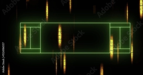 Fototapeta Image of neon stadium over light trails on black background