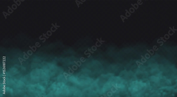 Fototapeta Blue smoke cloud on black transparent background. Fog vector effect.