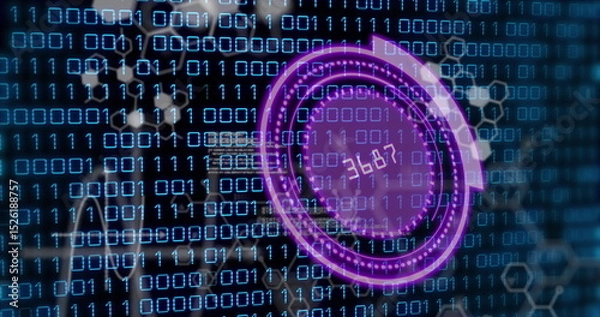 Fototapeta Image of scope scanning with numbers and binary coding processing