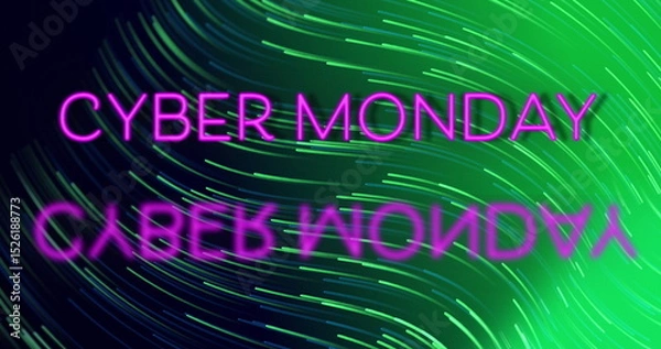 Obraz Image of cyber monday sale over black and green background with waves