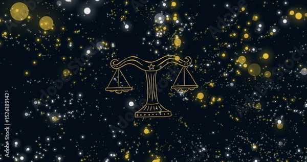 Fototapeta Image of weight scale of libra zodiac sign over illuminated floating lens flares