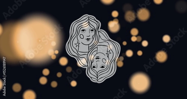 Fototapeta Image of female faces representing gemini zodiac sign against illuminated lens flare