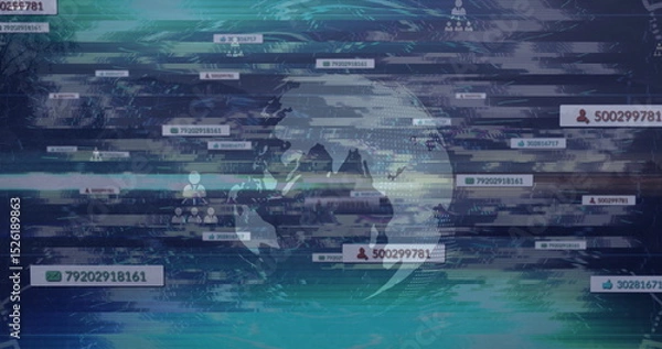 Fototapeta Image of icons and scope scanning over globe