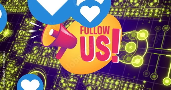 Fototapeta Image of follow us text over shapes