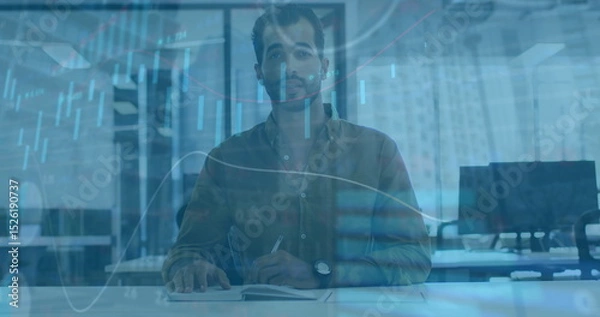 Fototapeta Image of financial data processing over businessman