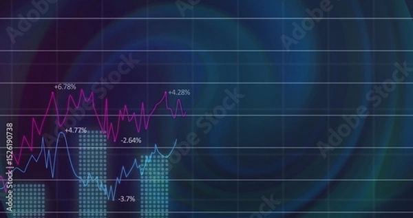 Obraz Image of data processing and shapes on black background