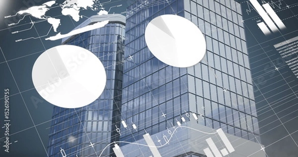 Fototapeta Image of financial data processing over cityscape