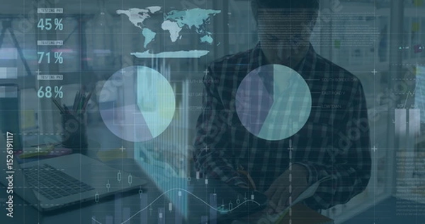 Fototapeta Image of data processing over caucasian businessman