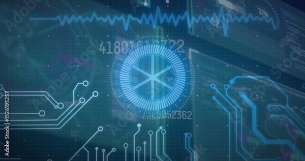 Fototapeta Image of data processing on blue background
