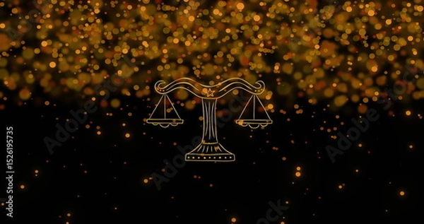 Fototapeta Image of weight scale of libra zodiac sign over illuminated yellow lens flares