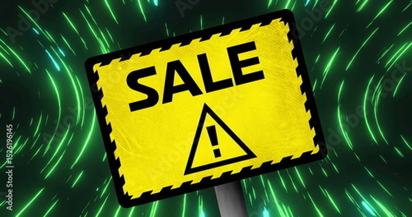 Fototapeta Image of sale on sign over black background with green lights moving fast