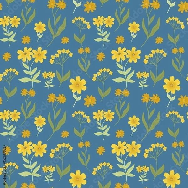Obraz Seamless floral pattern featuring yellow flowers with varying shapes and sizes