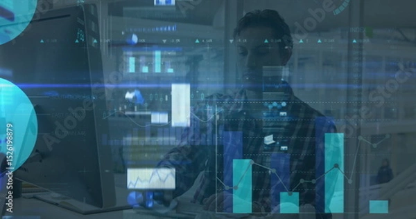 Obraz Image of data processing over caucasian businessman
