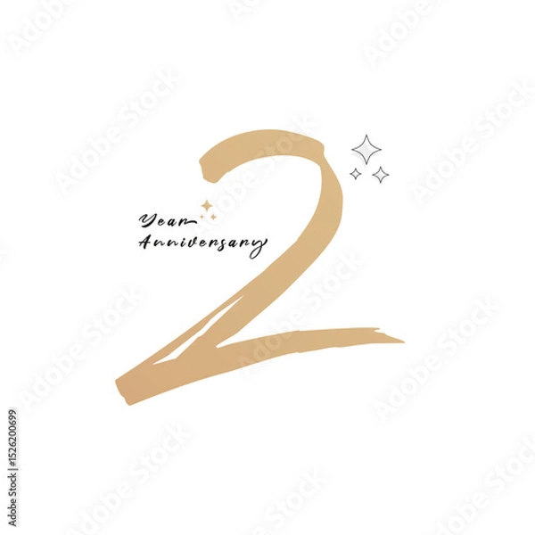 Obraz Minimalist illustration of 2 years anniversary celebration in soft golden tones. Elegant and clean design suitable for greeting cards, banners, invitations, or corporate milestones.