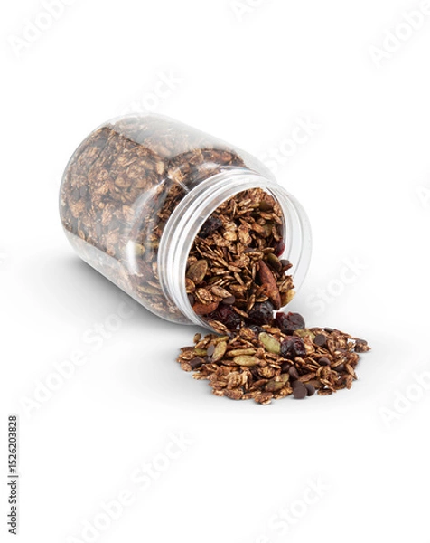Fototapeta Granola in a glass jar isolated on a white background