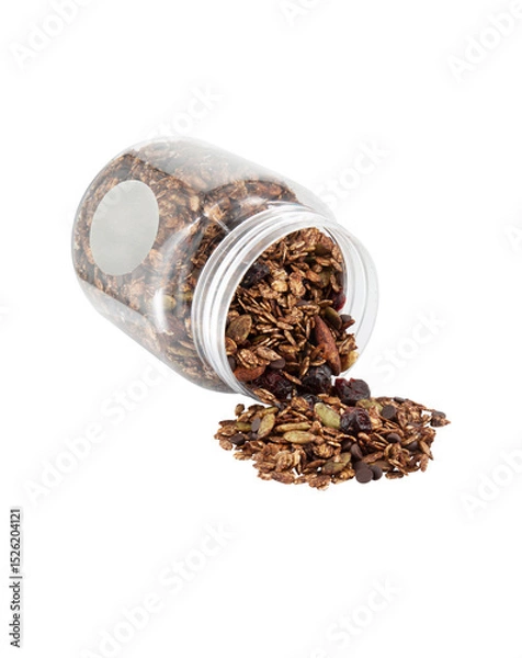 Fototapeta Granola in a glass jar isolated on a white background