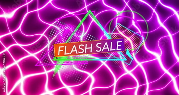 Obraz Image of flash sale over triangles and purple wavy background