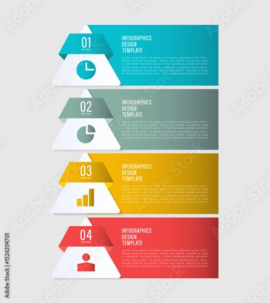 Obraz Vertical business and marketing infographic template. Four steps or processes with business icons and space for data