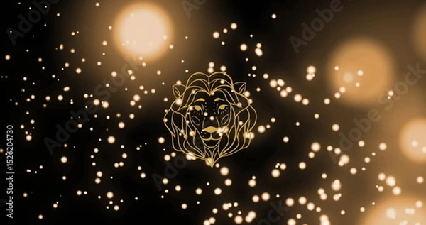 Fototapeta Image of lion head vector of leo zodiac sign against illuminated particles and lens flares
