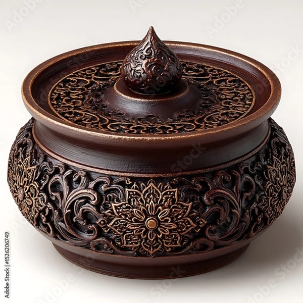 Fototapeta Cultural incense pot with handcrafted golden patterns high resolution image