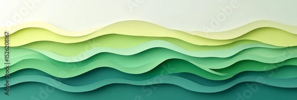 Fototapeta Abstract Green Paper Carved Background with Wave Patterns, Nature Inspired Layered Design.