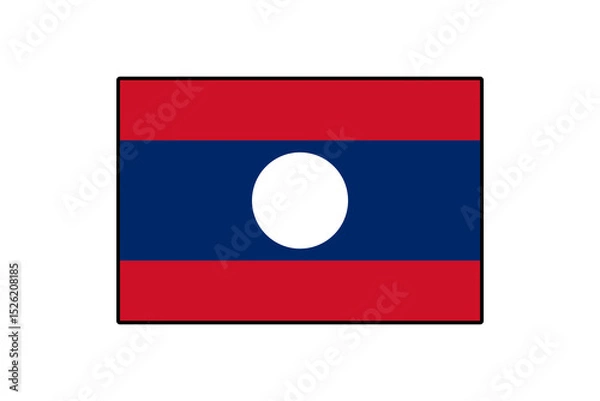 Fototapeta The national flag of Laos features red and blue horizontal stripes with a central white circle. This design symbolizes the nation's identity and unity.