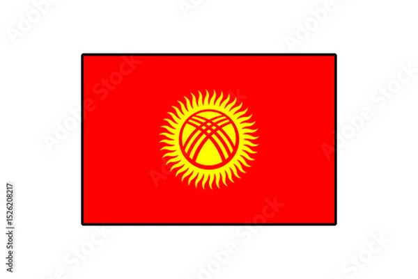 Fototapeta The design features the flag of Kyrgyzstan, showcasing a vibrant red background with a central yellow sun surrounded by a series of twelve rays and a distinctive traditional yurt motif.