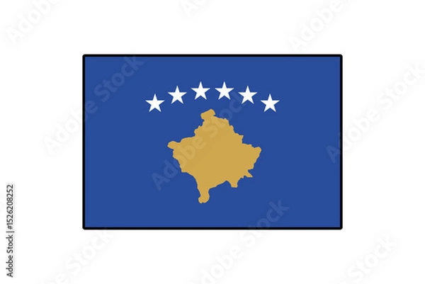 Fototapeta The flag of Kosovo features a blue background with a golden map silhouette and six white stars above, symbolizing the country's identity and aspirations for unity and freedom.