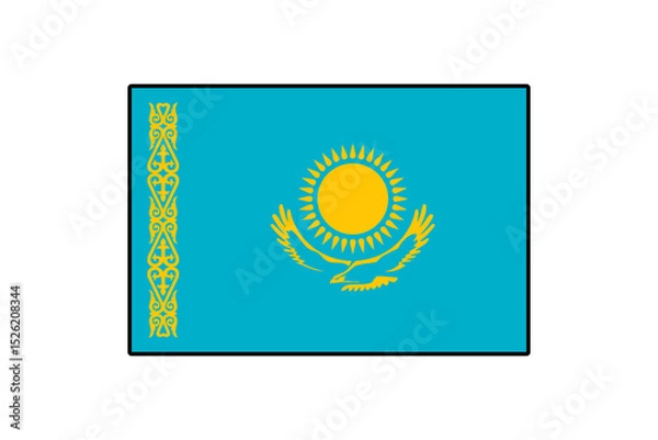 Fototapeta The flag of Kazakhstan features a golden sun and a soaring eagle on a blue background, symbolizing freedom and peace. The vibrant colors represent the nation's rich culture and natural beauty.