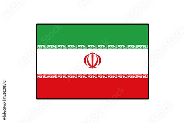 Fototapeta The flag of Iran features a horizontal tricolor of green, white, and red, showcasing national symbols. It reflects the country's culture and identity, prominently displayed against a plain background.