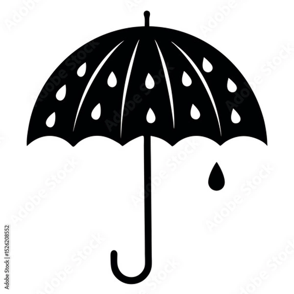 Fototapeta  Rain drops and a tiny umbrella vector illustration.