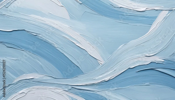 Obraz Abstract Blue Wavy Art Painting With Dynamic Brush Strokes.