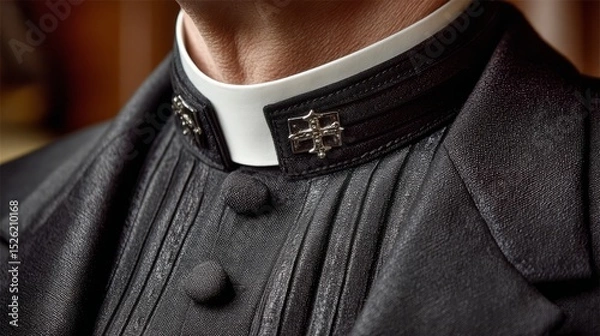 Fototapeta Close-up View of Elegant Religious Clergy Attire with Detailed Texture and Distinctive Embellishments in a Softly Lit Environment