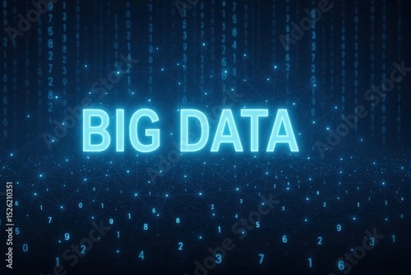 Obraz Glowing Blue Big Data Text on Dark Digital Background