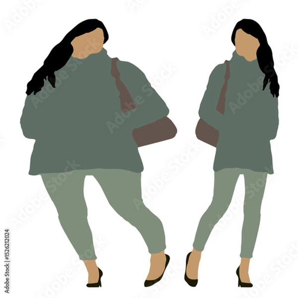 Fototapeta Conceptual fat overweight obese female vs slim fit healthy body after weight loss or diet on white background. A  fitness, nutrition or obesity, health shape illustration vector as silhouettes
