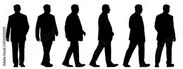 Fototapeta Vector concept conceptual black silhouette of a businessman from different perspectives isolated on white background. A metaphor for success, education, business, confidence, leadership and vision