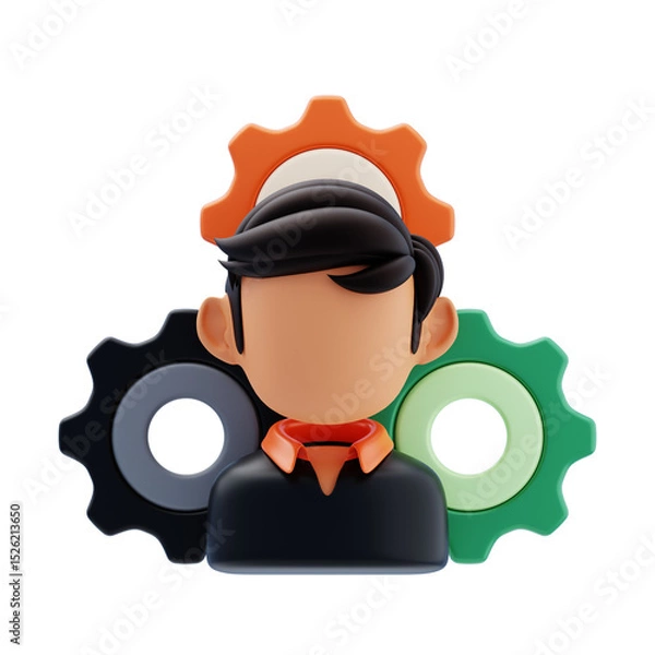 Obraz Manager 3D Icon. Manager with gear settings 3d icon
