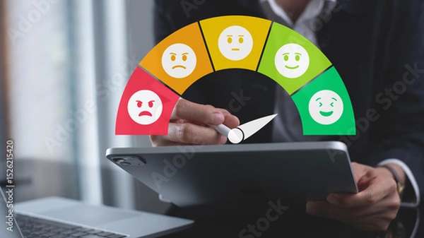 Fototapeta Users rate service experiences on online application for customer feedback and satisfaction for enhanced service, Quality service evaluation Through customer satisfaction surveys on online platforms