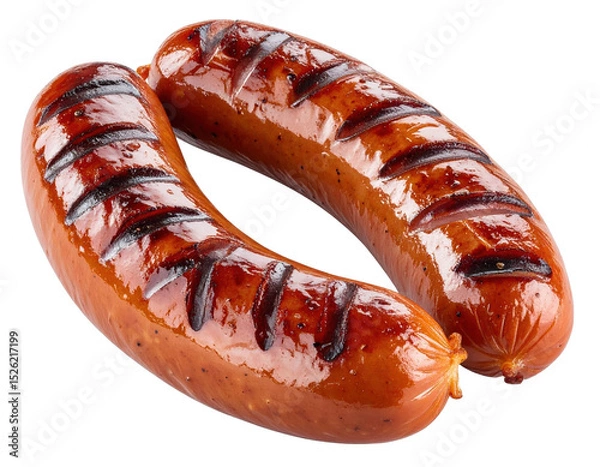 Obraz Savory hot dog placed on a dark background highlighting the juiciness and flavor of the sausage in a soft bun isolate on transparent background