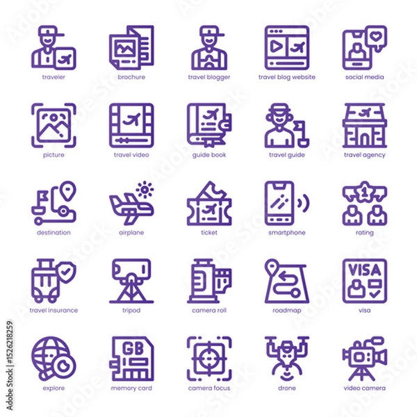 Fototapeta Travel Blog Icon pack for your website, mobile, presentation, and logo design. Travel Blog Icon line basic color design. Vector graphics illustration and editable stroke.