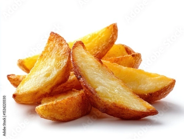 Obraz Pile of crispy potato wedges on a white background
